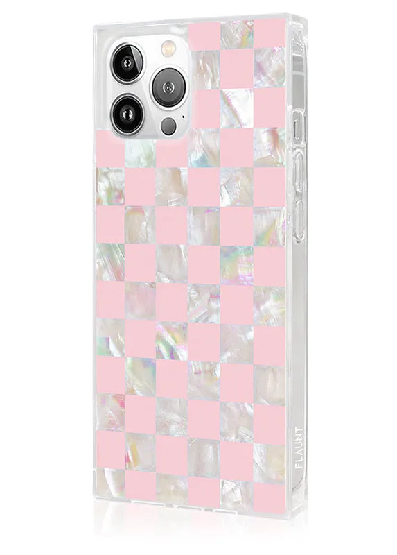 SQUARE® Pink Checkered Mother of Pearl iPhone Case
