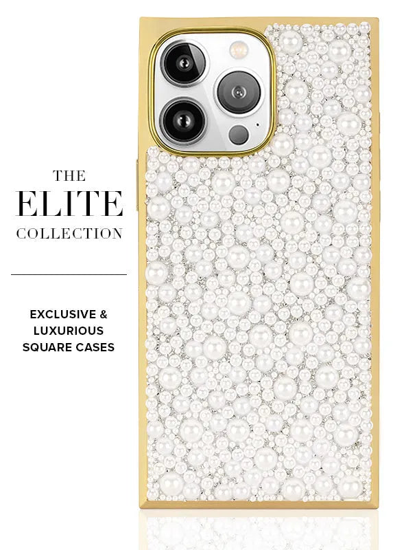 Elite Collection - SQUARE® Gold Metallic Embellished Faux Pearl iPhone Case (Not MagSafe Compatible)