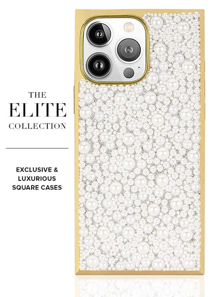 Elite Collection - SQUARE® Gold Metallic Embellished Faux Pearl iPhone Case (Not MagSafe Compatible)
