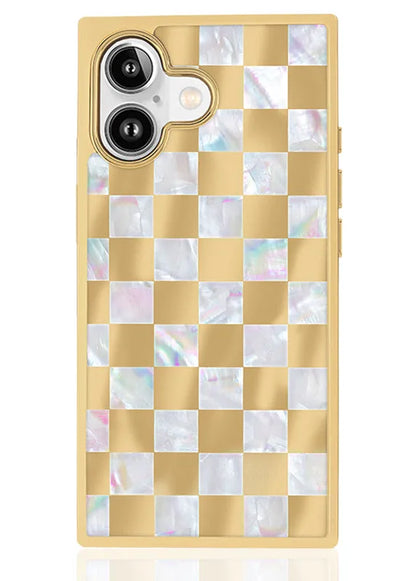 Elite Collection - SQUARE® Gold Checkered Mother of Pearl iPhone Case